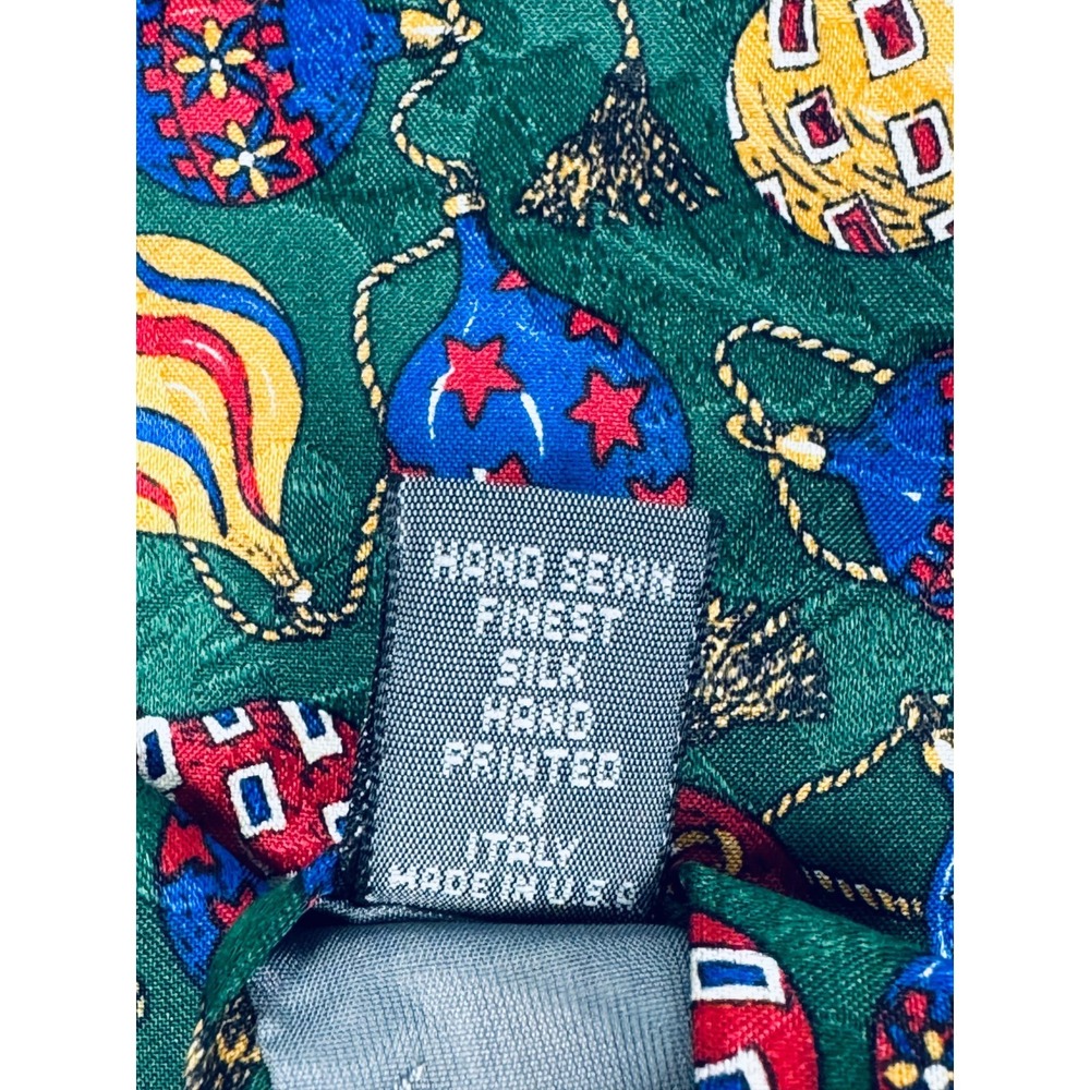 Robert Talbott Tie Mens Green Silk Novelty Ornaments Christmas Holiday Necktie - Picture 6 of 10